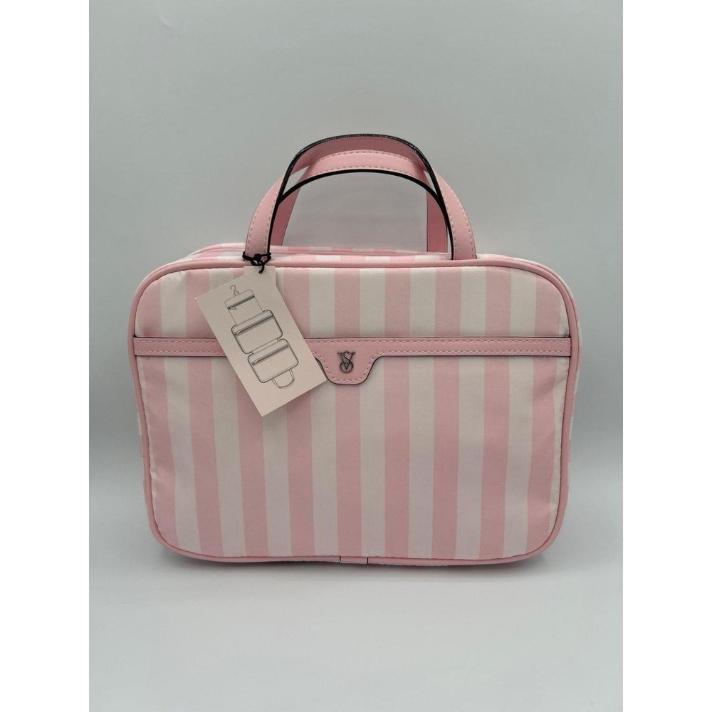 Victoria's Secret Pink Stripe Hanging Travel Makeup Case Bag Set Organizer NWT